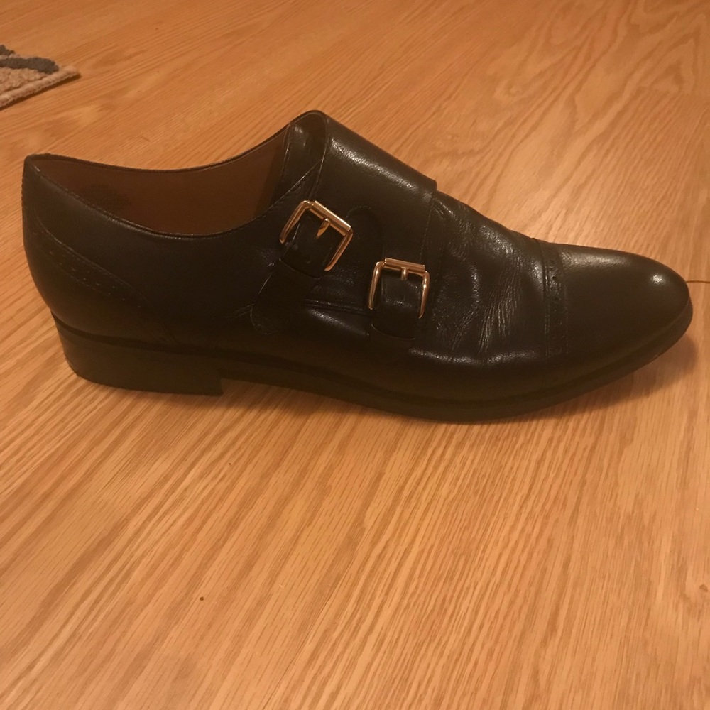 Black leather loafers